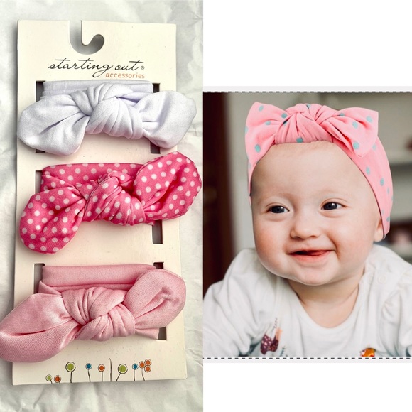 Starting Out Accessories 3 Pack Soft Bow Headband Set for Baby Girl. - Picture 11 of 11